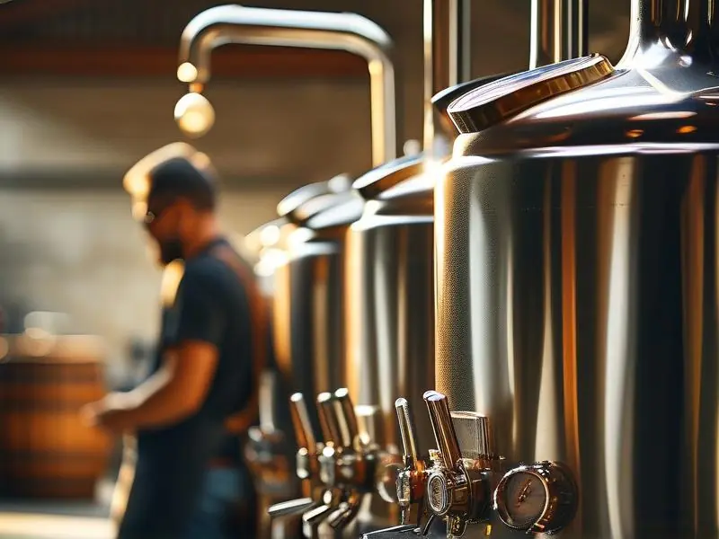 不锈钢酿酒设备实拍图及酿酒师工作场景