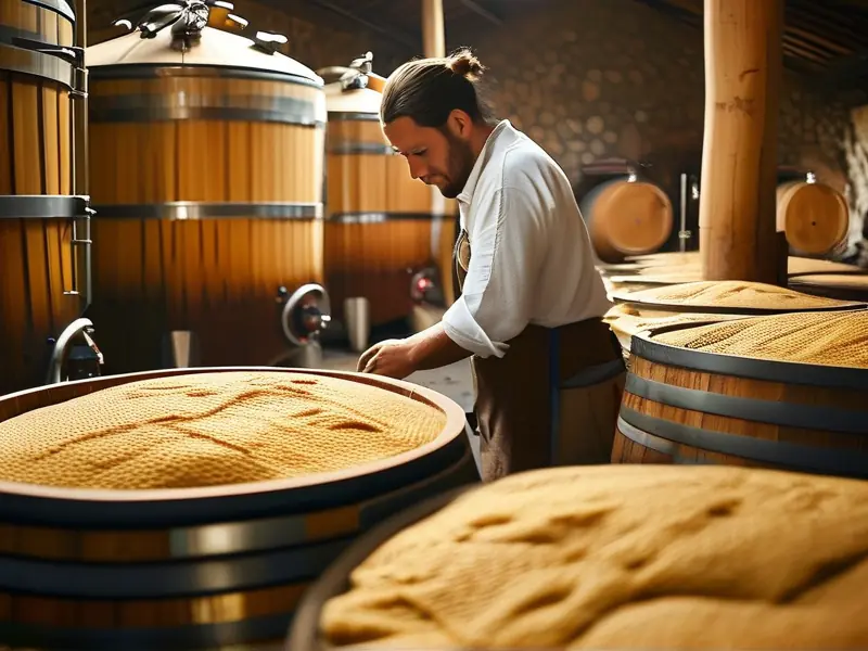 酿酒师检查固态发酵酒醅