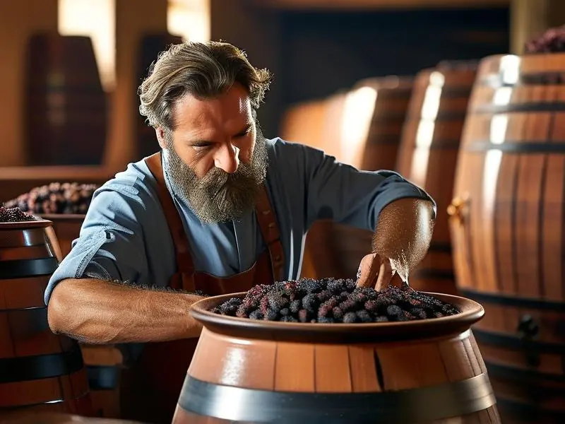 酿酒师检查固态发酵酒醅过程