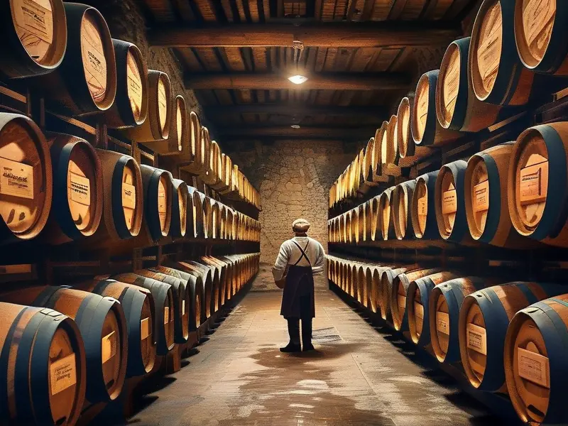 广酿窖藏酒在传统酒窖中的存放场景