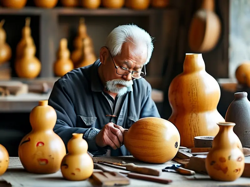 老匠人传统工艺制作酒葫芦过程