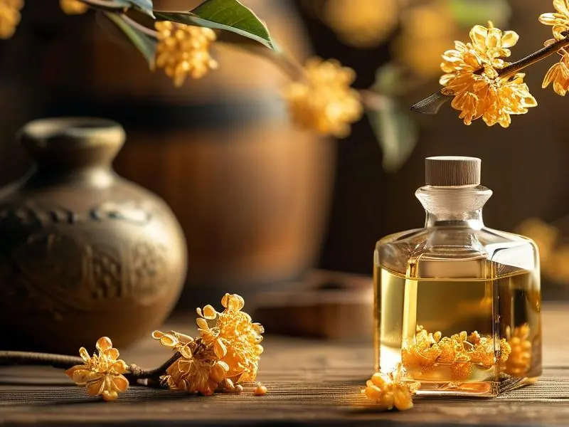 桂花与自酿桂花酒的特写展示