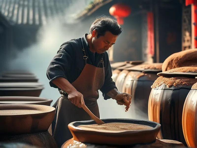 茅台镇老师傅传统工艺酿造天酿酒现场