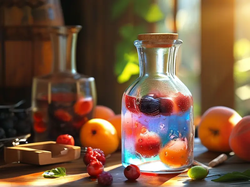 家庭自制果酒原料与成品展示