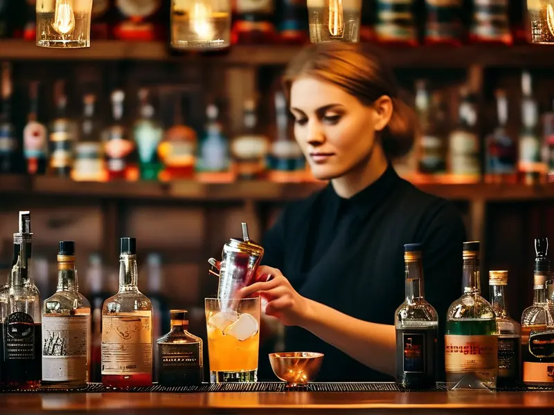 杭州专业调酒师在酒吧调制鸡尾酒