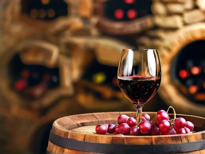 红葡萄酒发酵过程中的橡木桶特写