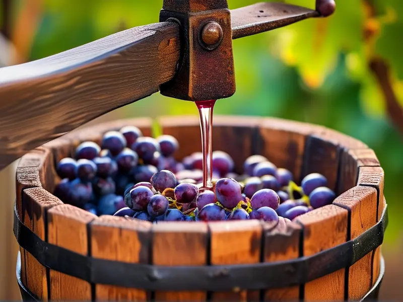 传统压榨葡萄酿造红酒过程实拍