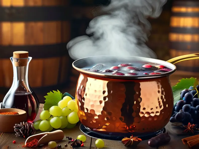 专业酿酒师示范传统红酒熬制过程
