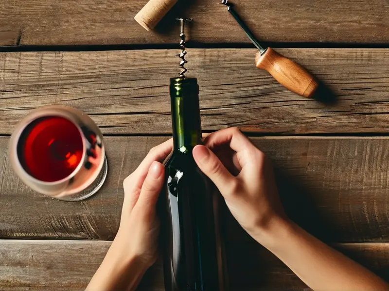 使用开瓶器开启红酒瓶的步骤示意图