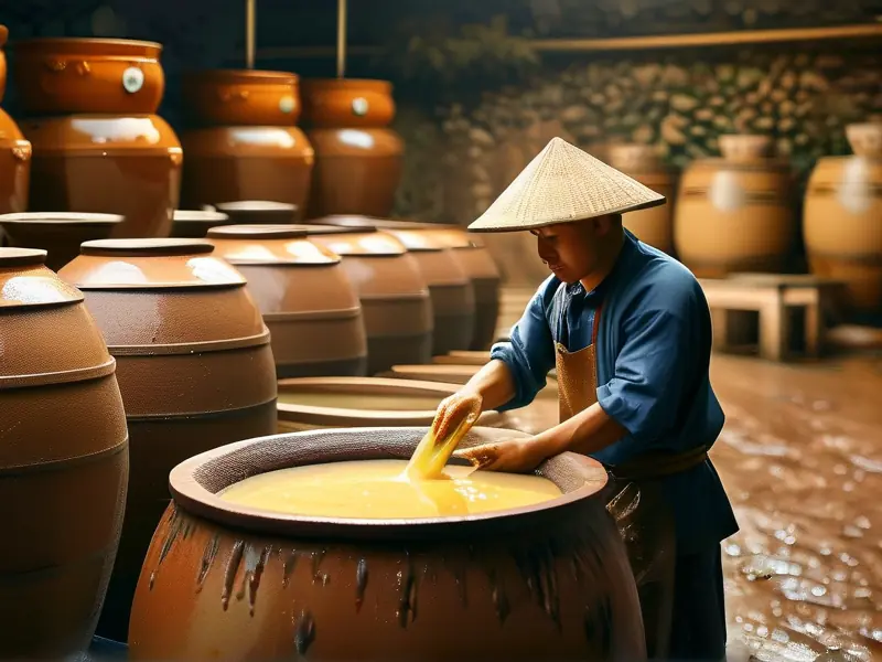 传统黄酒酿造工艺现场实拍图