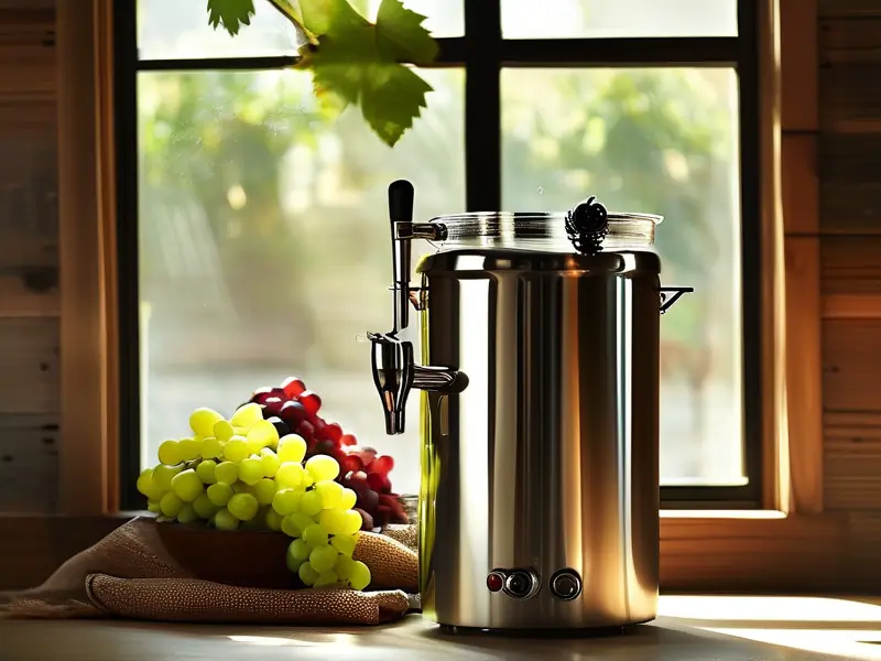 家庭厨房中使用的不锈钢家酿酒设备特写