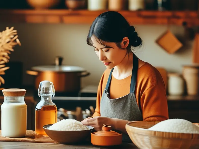家庭自酿米酒准备材料过程
