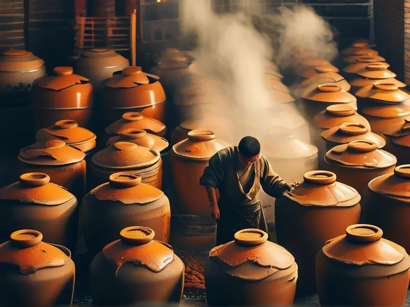 传统酱香酒坤沙工艺酿造现场