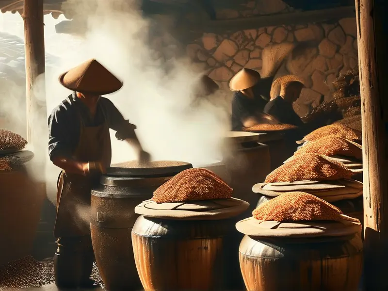 传统坤沙工艺酱香酒酿造现场