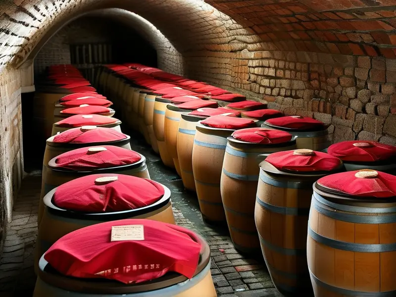 传统酒窖内部陈设的陶制酒坛