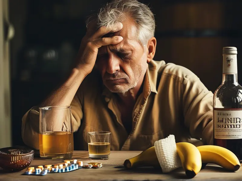 宿醉男子尝试各种解酒方法