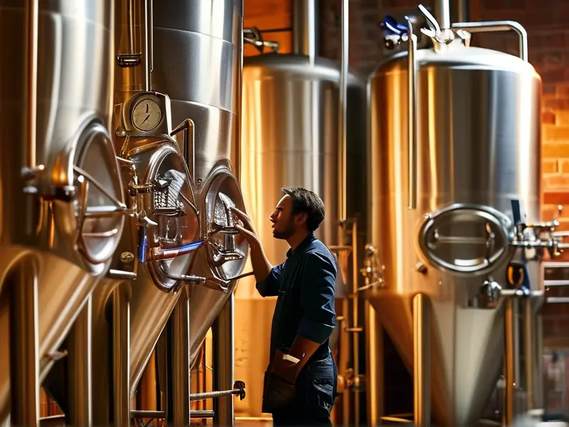 专业酿酒师检查精酿啤酒发酵过程