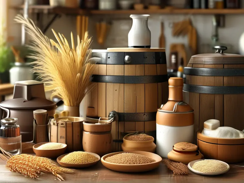 家庭酿酒原料和工具展示