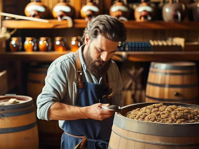酿酒师检查酒醅的自作过成关键步骤