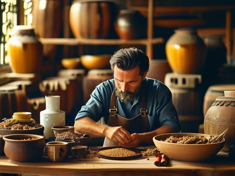 酿酒师制作酒黄精的过程