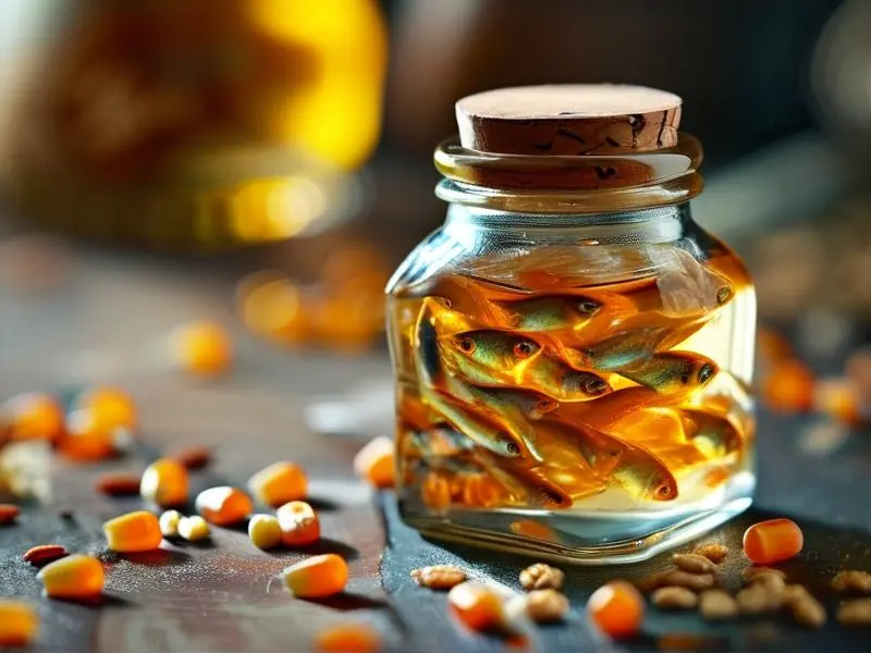 自制酒泡鱼饵原料浸泡过程特写