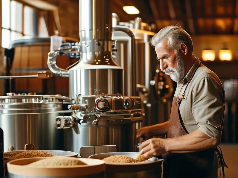 酿酒师操作酒哥酿酒设备的场景