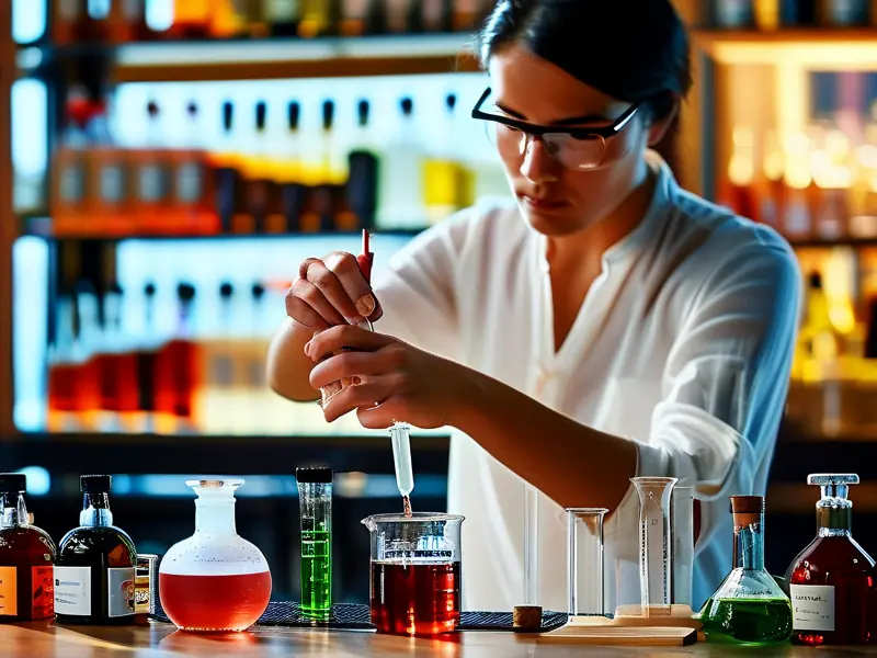 专业调酒师进行酒水勾兑实验