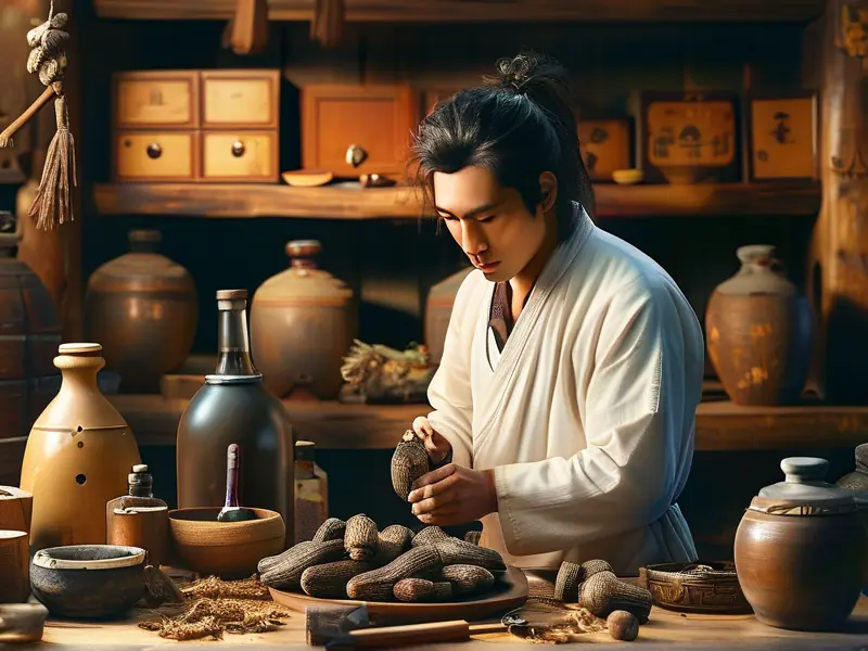 传统药师炮制酒制何首乌的过程