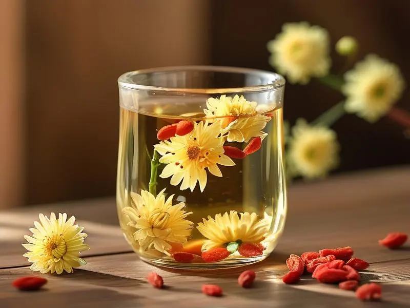 家庭自制菊花枸杞泡酒实物展示图