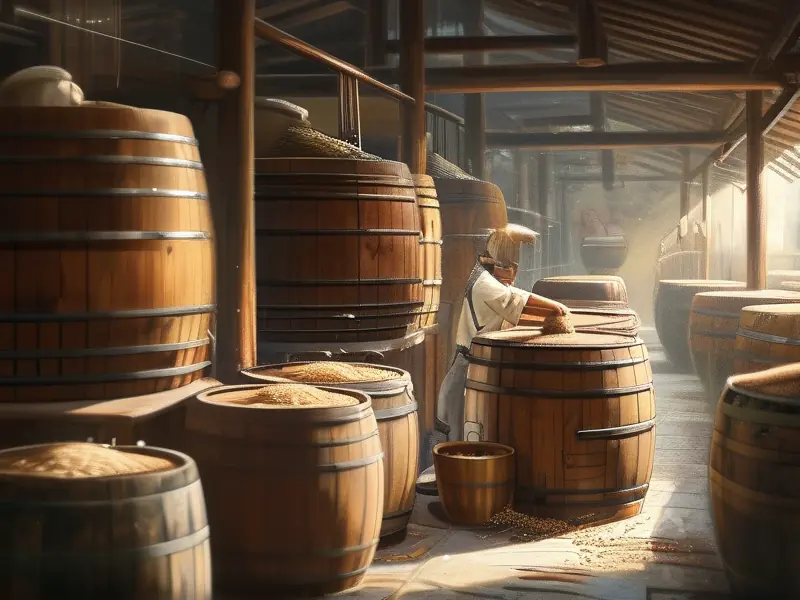 赖世家酿酒工艺传统操作场景