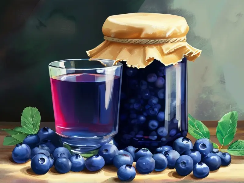 蓝莓酒制作过程展示：新鲜蓝莓与发酵中的蓝莓酒对比