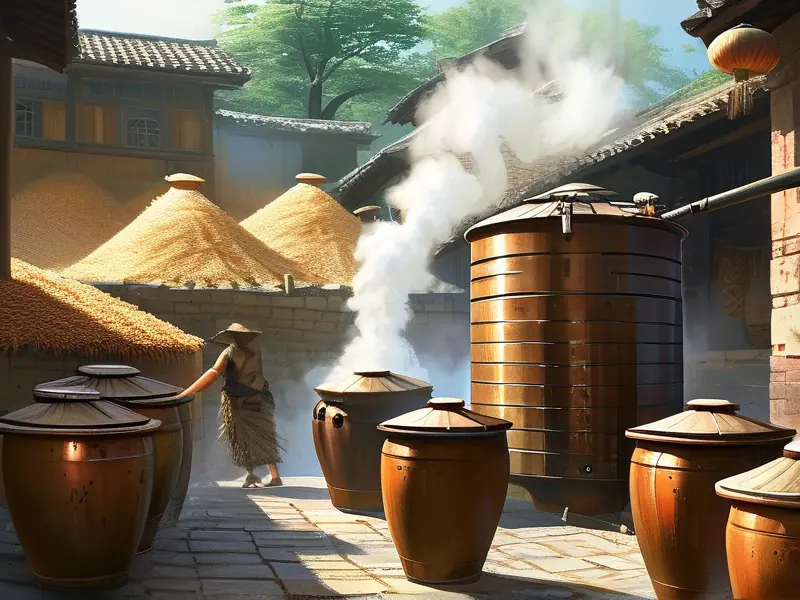 传统粮食白酒酿造现场实拍图