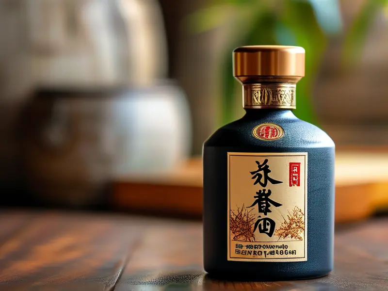 纯粮白酒瓶身标识特写，展示GB/T10781执行标准和粮食原料配料表
