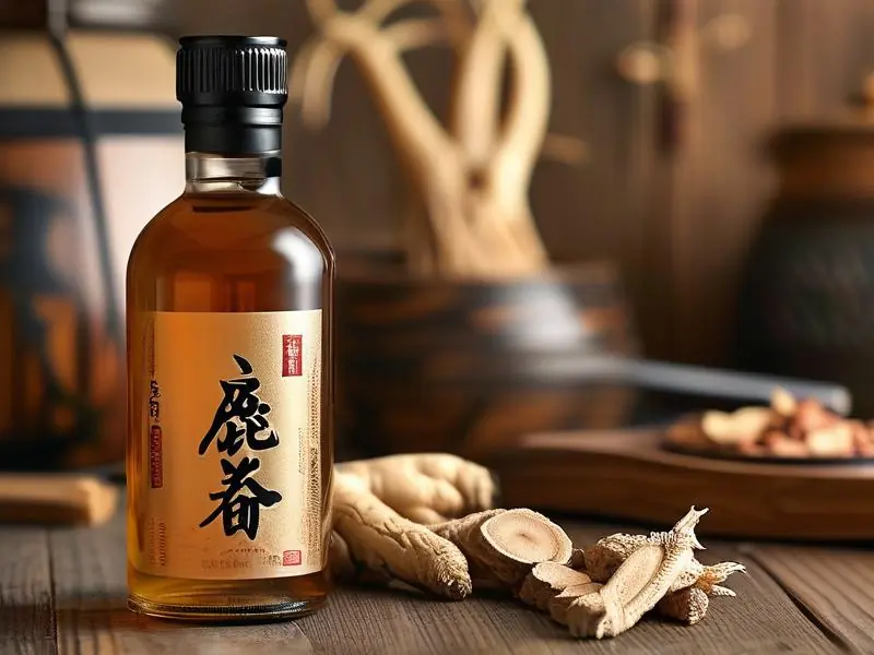 传统方法泡制的鹿茸人参酒展示