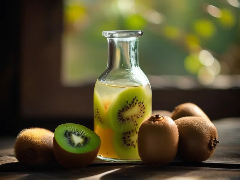 猕猴桃切片与酿酒容器展示
