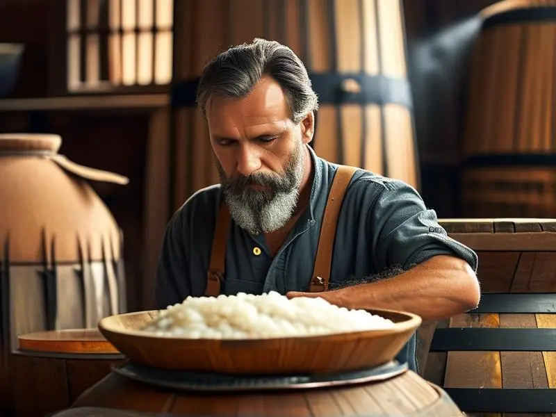 酿酒师检查米酒发酵过程