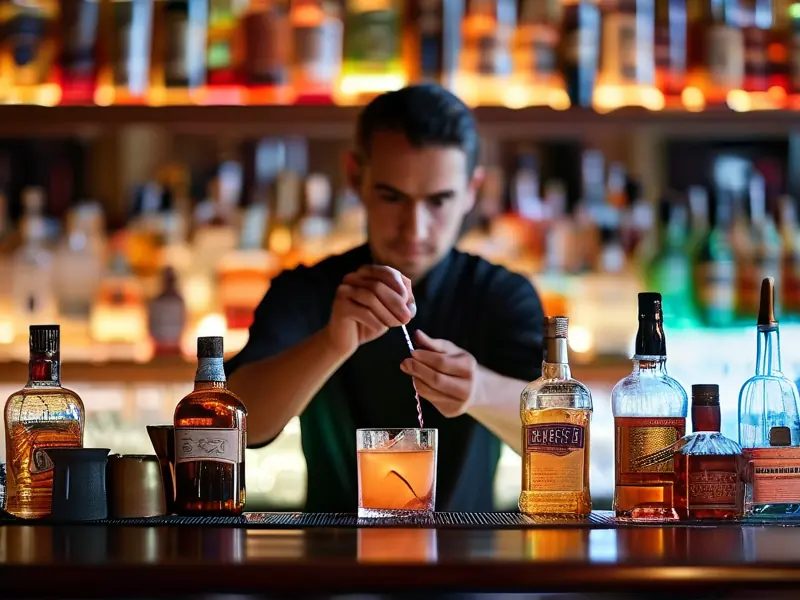 专业调酒师在酒吧调制鸡尾酒