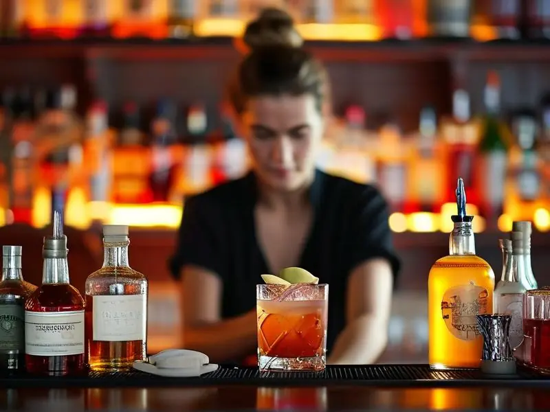 专业调酒师在酒吧调制鸡尾酒