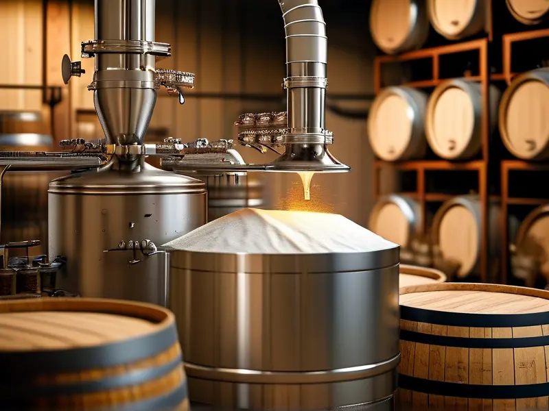 酿酒师操作蒸馏器酿制白酒