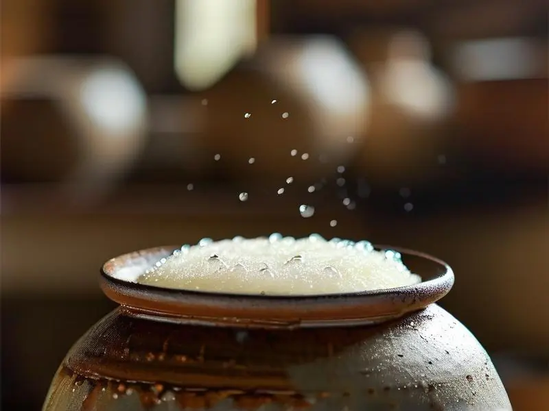 传统方法发酵中的糯米酒特写