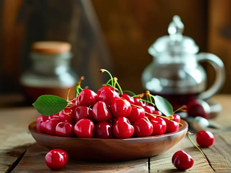 新鲜樱桃和酿酒工具准备酿制樱桃酒