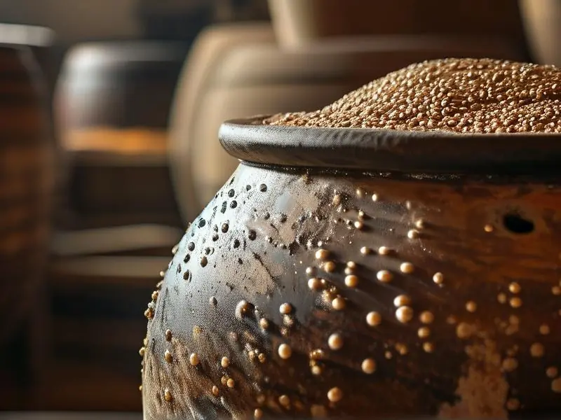 陶缸内粮食发酵过程实拍图