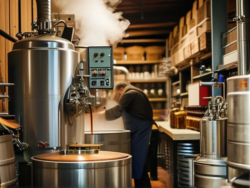 酿酒师操作家用酿酒机的实景照片