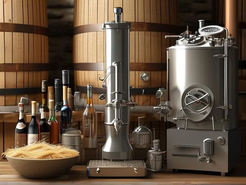 现代与传统酿酒设备对比展示