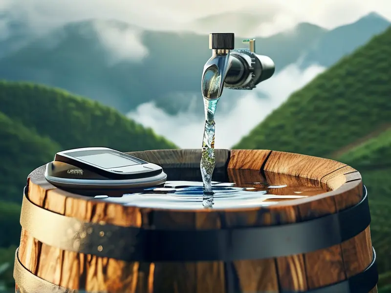 酿酒师正在检测山泉水水质用于酿酒过程