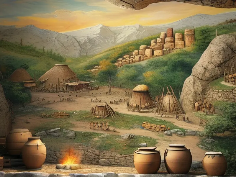 古代人类酿造酒水的原始场景复原图