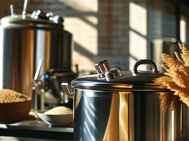 现代不锈钢酿酒设备特写