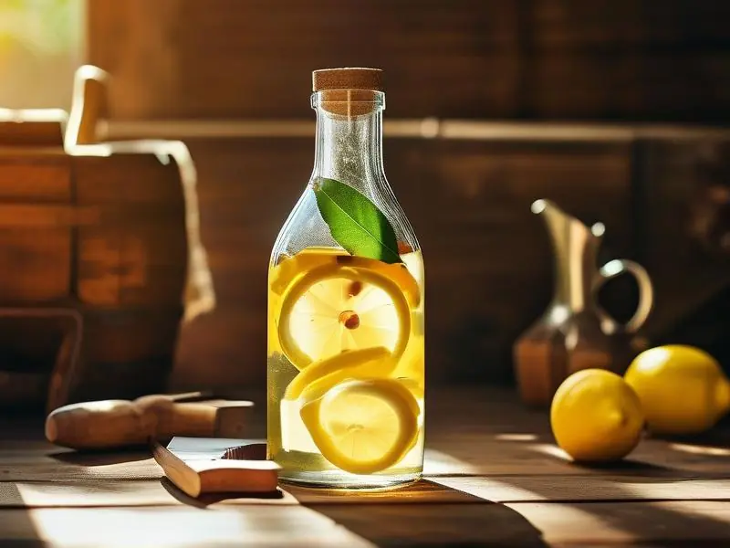 自制柠檬酒成品展示与酿酒工具