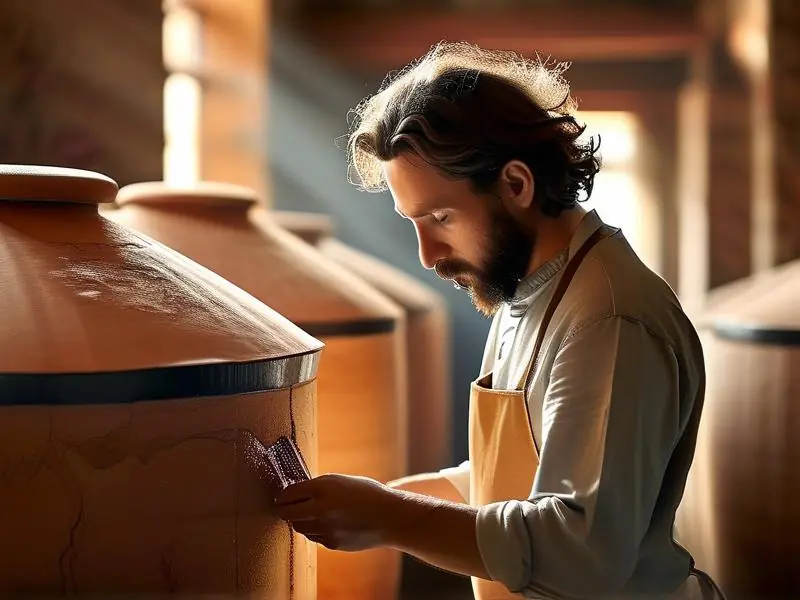 酿酒师检查浓香型白酒发酵过程