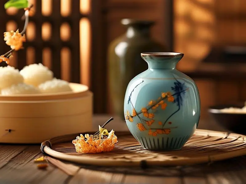 传统工艺酿制的糯米桂花酒特写